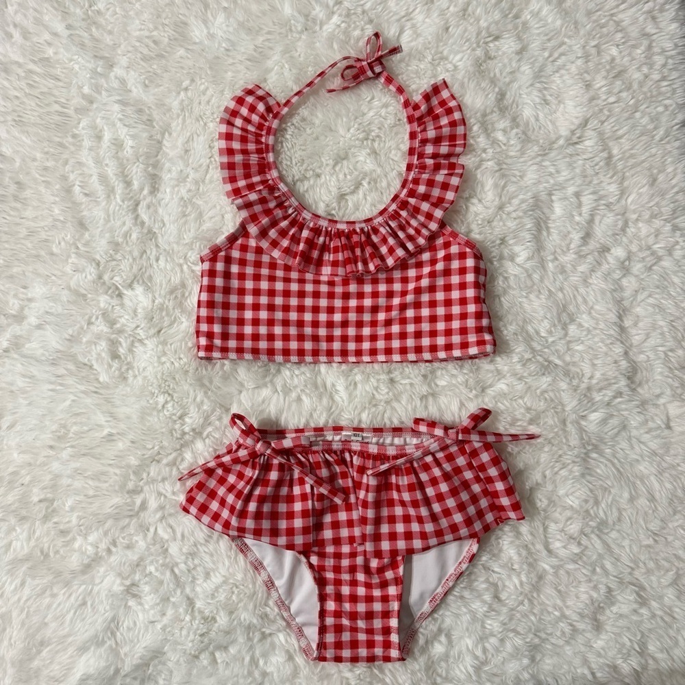 Little Lamb & Co Gingham Red White Bikini Size 10